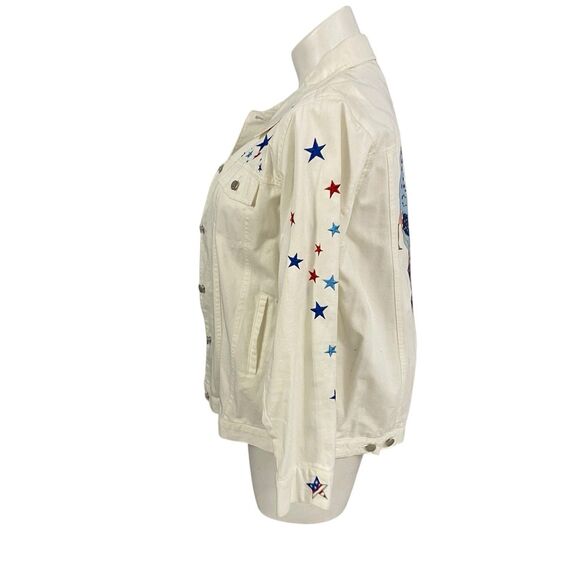 Quacker Factory Jacket Womens Sz Large Patriotic Angel Folk Art Americana Cotton - Picture 7 of 13